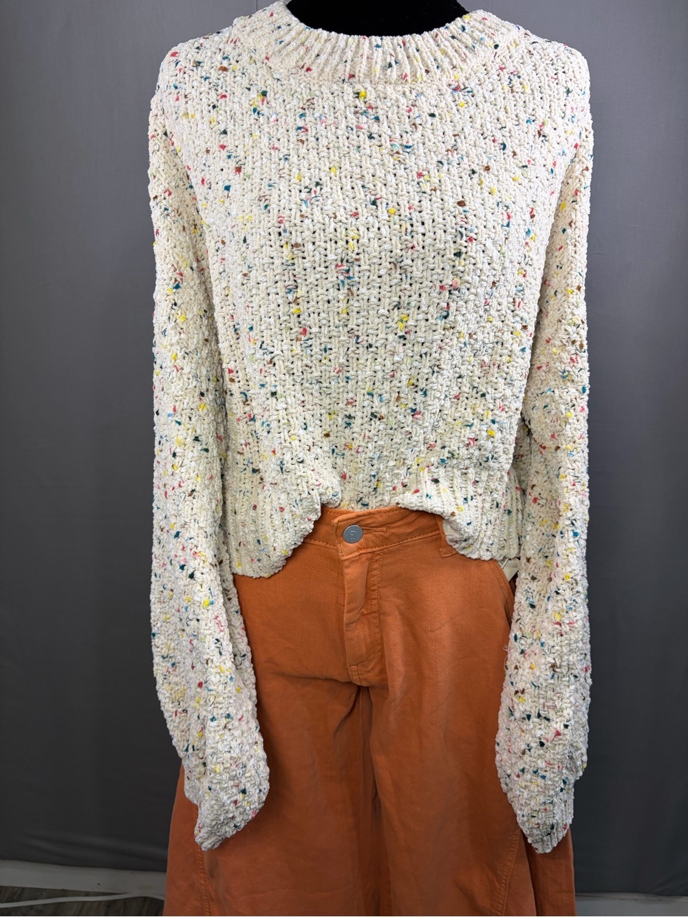 Ivory Flecked Crewneck Sweater - Cozy Speckled Knit
